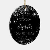Birthday zwarte zilverglitter stofnaam elegant keramisch ornament (Rechts)