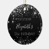 Birthday zwarte zilverglitter stofnaam elegant keramisch ornament (Links)