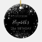 Birthday zwarte zilverglitter stofnaam elegant keramisch ornament (Achterkant)