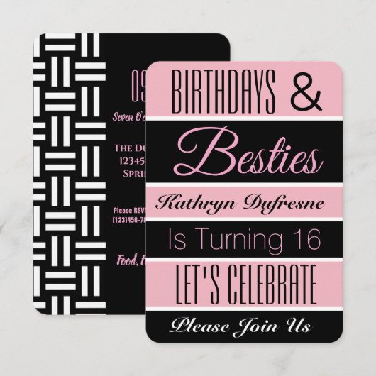 Birthdays & Besties Birthday Party Invitation Kaart (Voorkant / Achterkant)