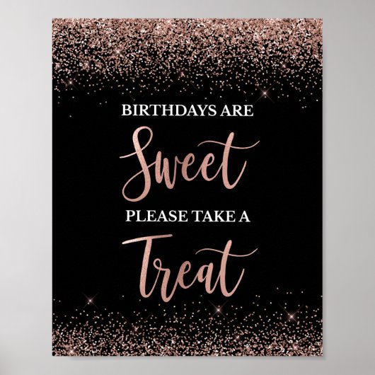 Birthdays zijn Sweet Roos Gold & Black Party Sign. Poster (Voorkant)