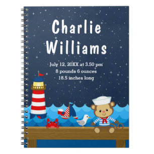 Birthestatistieken van de Nautical Boy Monkey Red  Notitieboek