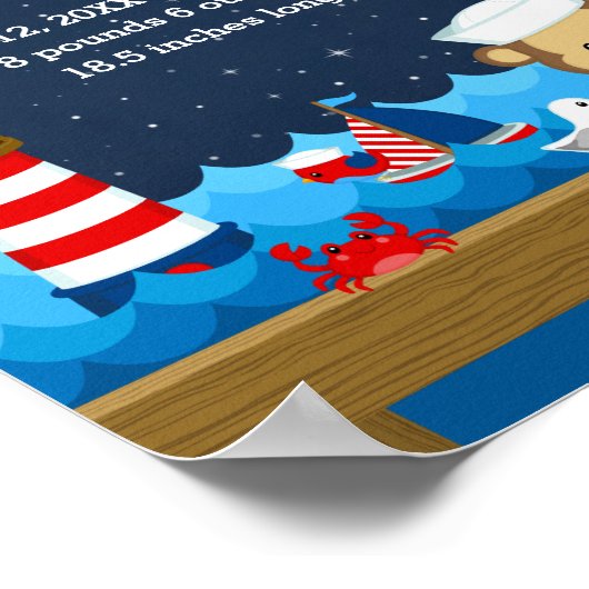 Birthestatistieken van de Nautical Boy Monkey Red  Poster (Hoek)