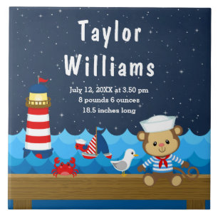Birthestatistieken van de Nautical Boy Monkey Red Tegeltje