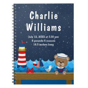 Birthestatistieken van het Beer Nautical Boy Red N Notitieboek