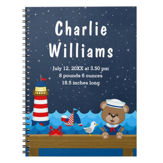 Birthestatistieken van het Beer Nautical Boy Red N Notitieboek (Voorkant)