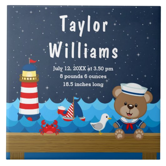 Birthestatistieken van het Beer Nautical Boy Red N Tegeltje (Voorkant)