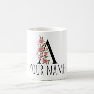 BirthFlower Monogram Letter  Name Mug Koffiemok