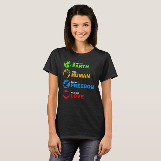 Birthplace Earth Race Human Freedom T-shirt (Voorkant volledig)