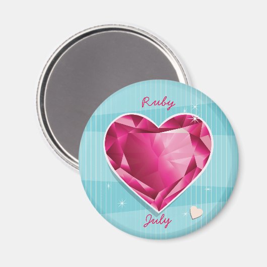 Birthstenen Juli Ruby Red Heart Magneet (Voorkant / Achterkant)