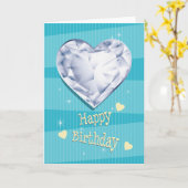 Birthstone April Blue Diamond Hart Verjaardag Kaart (Gele Bloem)