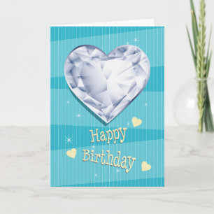 Birthstone April Blue Diamond Heart Birthday Kaart