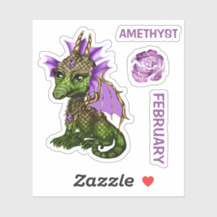Birthstone Baby Dragon Februari Amethist Sticker