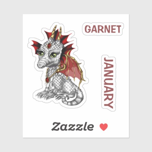 Birthstone Baby Dragon Januari Granaat Sticker (Vel)