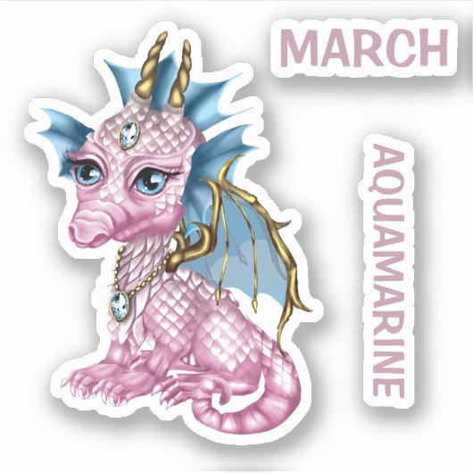 Birthstone Baby Dragon March Aquamarijn Sticker (Voorkant)