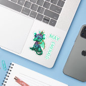 Birthstone Baby Dragon May Emerald Sticker (Laptop met iPhone)