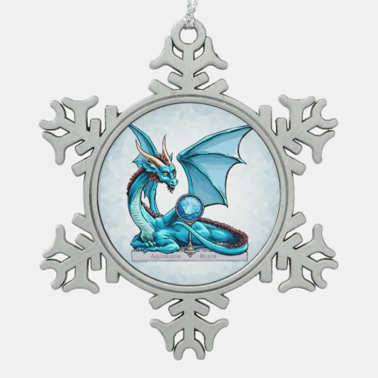 Birthstone Dragon: Aquamarine Tin Sneeuwvlok Ornament (Voorkant)