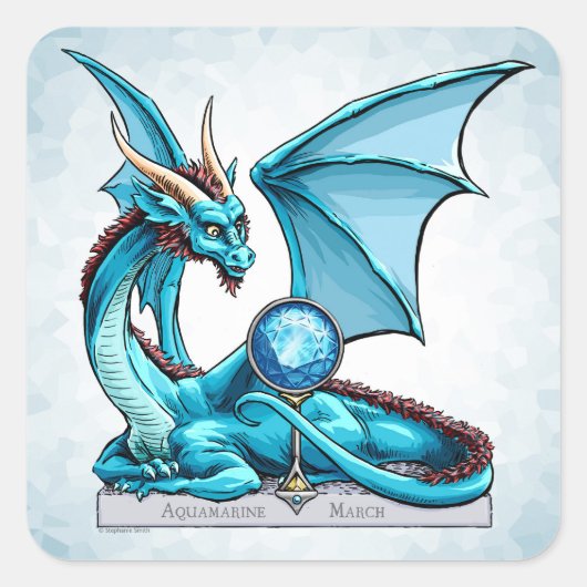 Birthstone Dragon: Aquamarine Vierkante Sticker (Voorkant)
