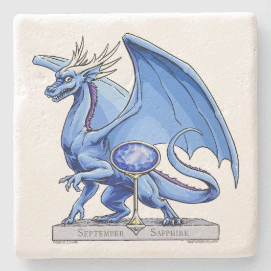 Birthstone Dragon: Sapphire Stenen Onderzetter (Voorkant)