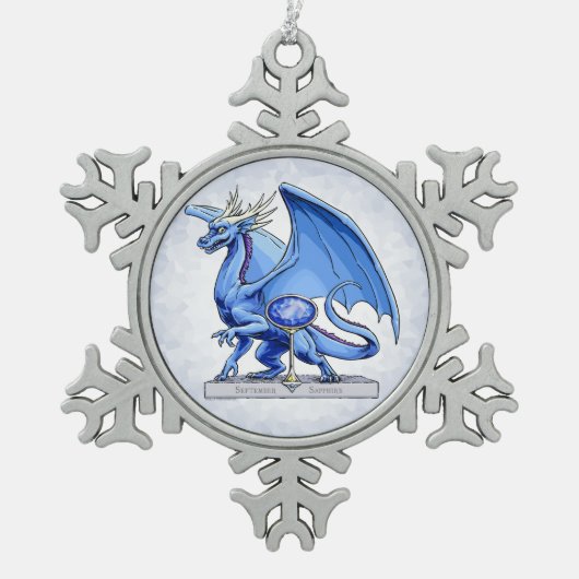 Birthstone Dragon: Sapphire Tin Sneeuwvlok Ornament (Voorkant)