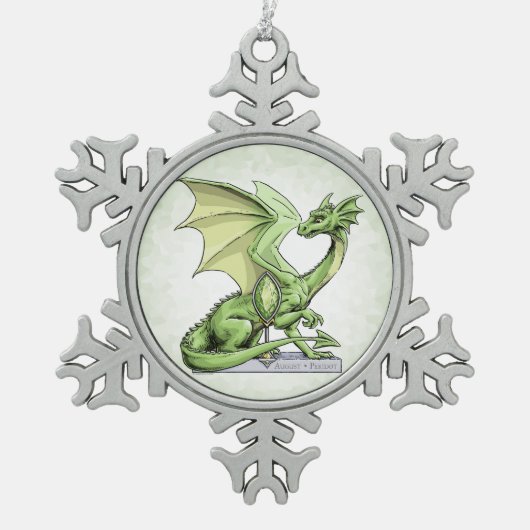Birthstone Dragon van augustus: Peridot Tin Sneeuwvlok Ornament (Voorkant)