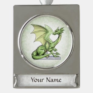 Birthstone Dragon van augustus: Peridot Verzilverd Banner Ornament