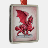 Birthstone Dragon van juli: Ruby Metalen Ornament (Rechts)