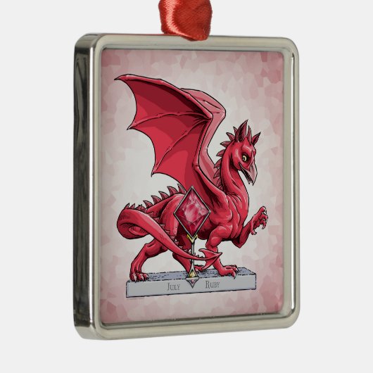 Birthstone Dragon van juli: Ruby Metalen Ornament (Rechts)