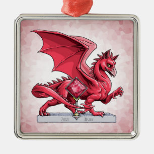 Birthstone Dragon van juli: Ruby Metalen Ornament