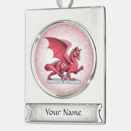 Birthstone Dragon van juli: Ruby Verzilverd Banner Ornament (Links)