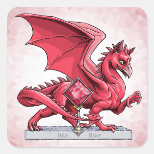 Birthstone Dragon van juli: Ruby Vierkante Sticker