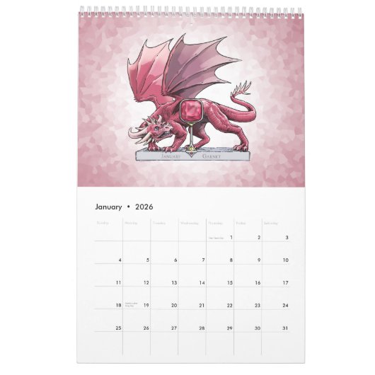 Birthstone Dragons Fantasy Art Kalender (Jan 2026)