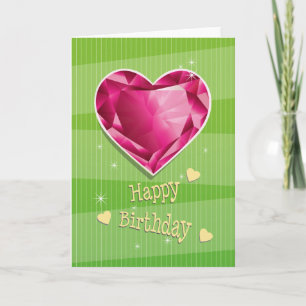Birthstone juli Red Ruby Heart Verjaardag Kaart