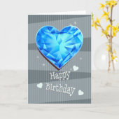 Birthstone March Blue Aquamarine Heart Verjaardag Kaart (Gele Bloem)