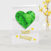 Birthstone May Green Emerald Heart Verjaardag Kaart (Gele Bloem)