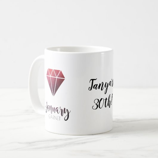 Birthstone mok Januari Garnet (Voorkant links)
