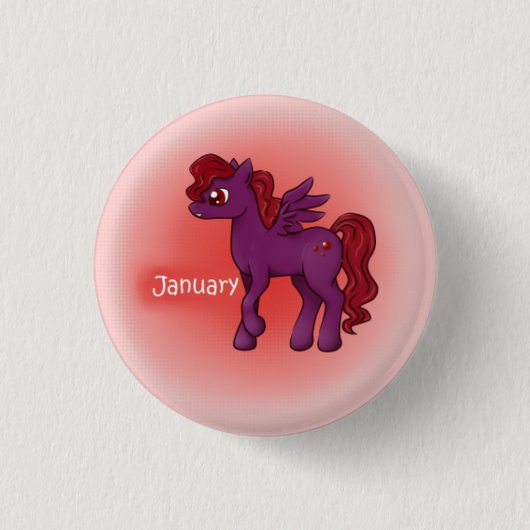 Birthstone Pegasus Pony- Januari/Garnet Ronde Button 3,2 Cm (Voorkant)
