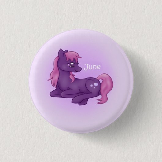 Birthstone Pony- June/Alexandriet Ronde Button 3,2 Cm (Voorkant)