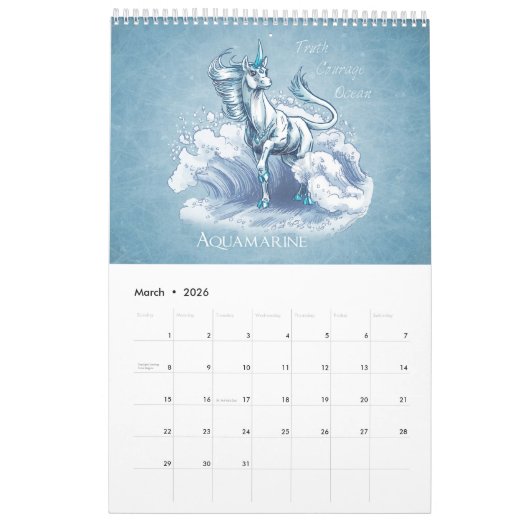 Birthstone Unicorns Fantasy Art Kalender (Mar 2026)