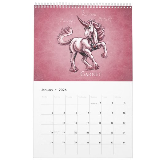 Birthstone Unicorns Fantasy Art Kalender (Jan 2026)