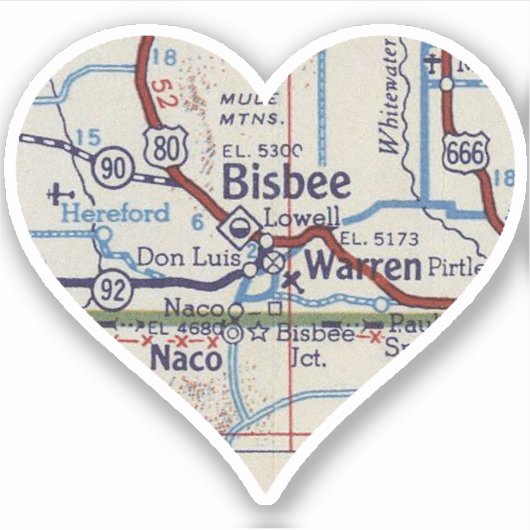 Bisbee AZ Kaart Sticker (Voorkant)