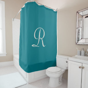 Biscay Bay Trendy Blauw Wit Monogram Douchegordijn