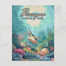 Biscayne National Park Florida Turtle Coral Retro Briefkaart