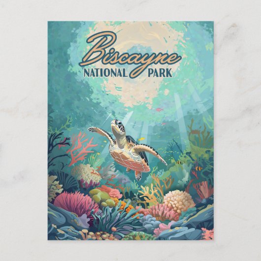 Biscayne National Park Florida Turtle Coral Retro Briefkaart (Voorkant)