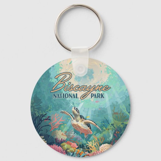 Biscayne National Park Florida Turtle Coral Retro Sleutelhanger (Voorkant)