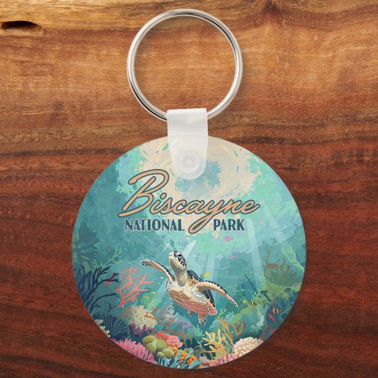 Biscayne National Park Florida Turtle Coral Retro Sleutelhanger (Achterkant)