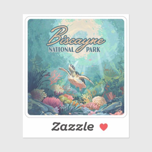 Biscayne National Park Florida Turtle Coral Retro Sticker (Vel)