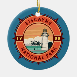 Biscayne National Park Retro Compass Emblem Keramisch Ornament