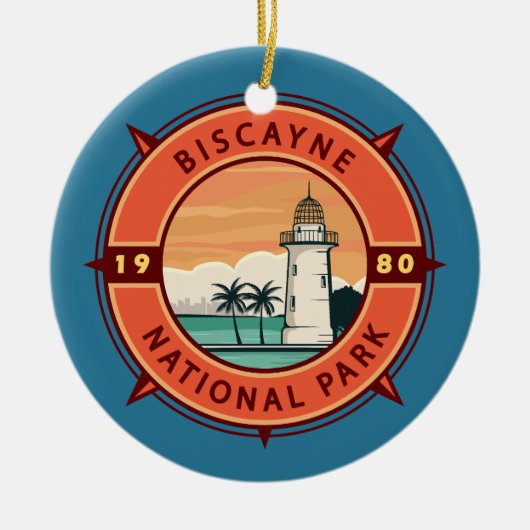 Biscayne National Park Retro Compass Emblem Keramisch Ornament (Voorkant)