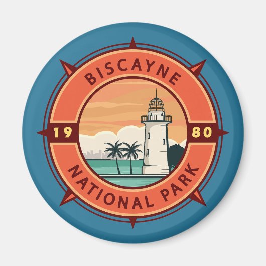 Biscayne National Park Retro Compass Emblem Magneet (Voorkant)